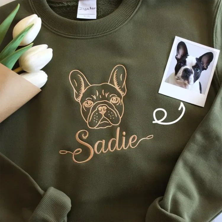 Custom EMBROIDERED Pet Outline Sweater Using Pet Photo Name