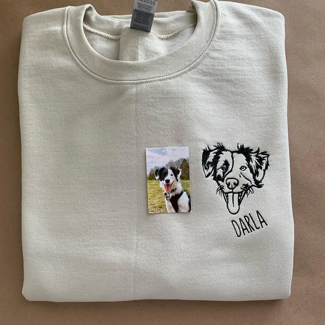 Custom EMBROIDERED Pet Outline Sweater Using Pet Photo Name