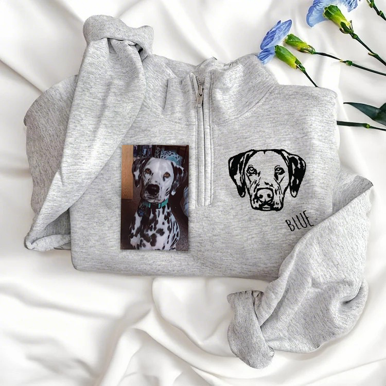 Custom EMBROIDERED Pet Outline Sweater Using Pet Photo Name