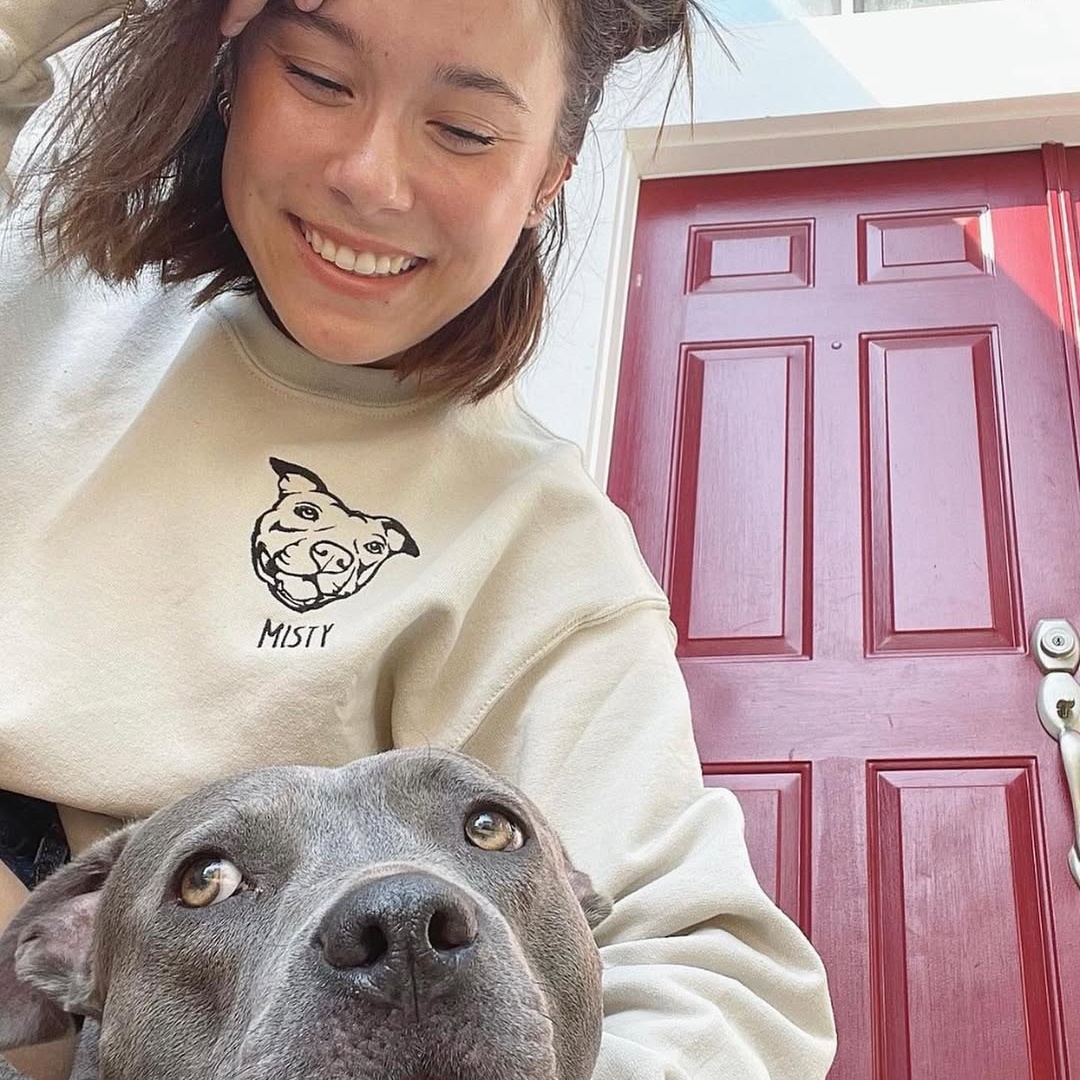 Custom EMBROIDERED Pet Outline Sweater Using Pet Photo Name