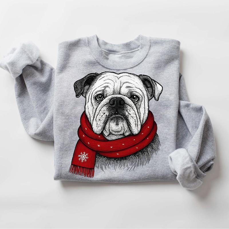 Custom Pet Portrait Christmas Sweatshirt - Personalized Dog/Cat Holiday Apparel with Red Scarf Design
