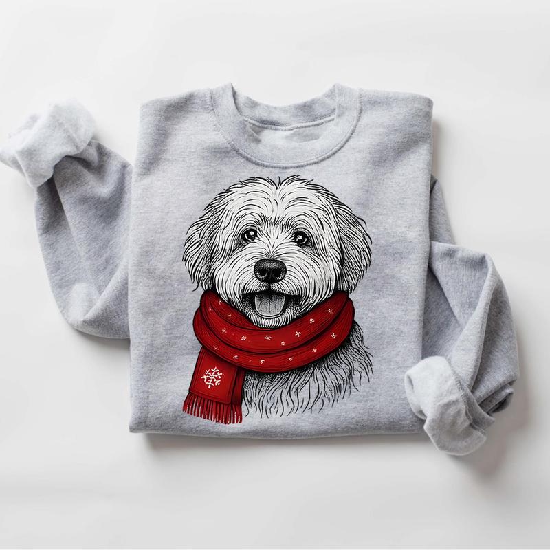 Custom Pet Portrait Christmas Sweatshirt - Personalized Dog/Cat Holiday Apparel with Red Scarf Design