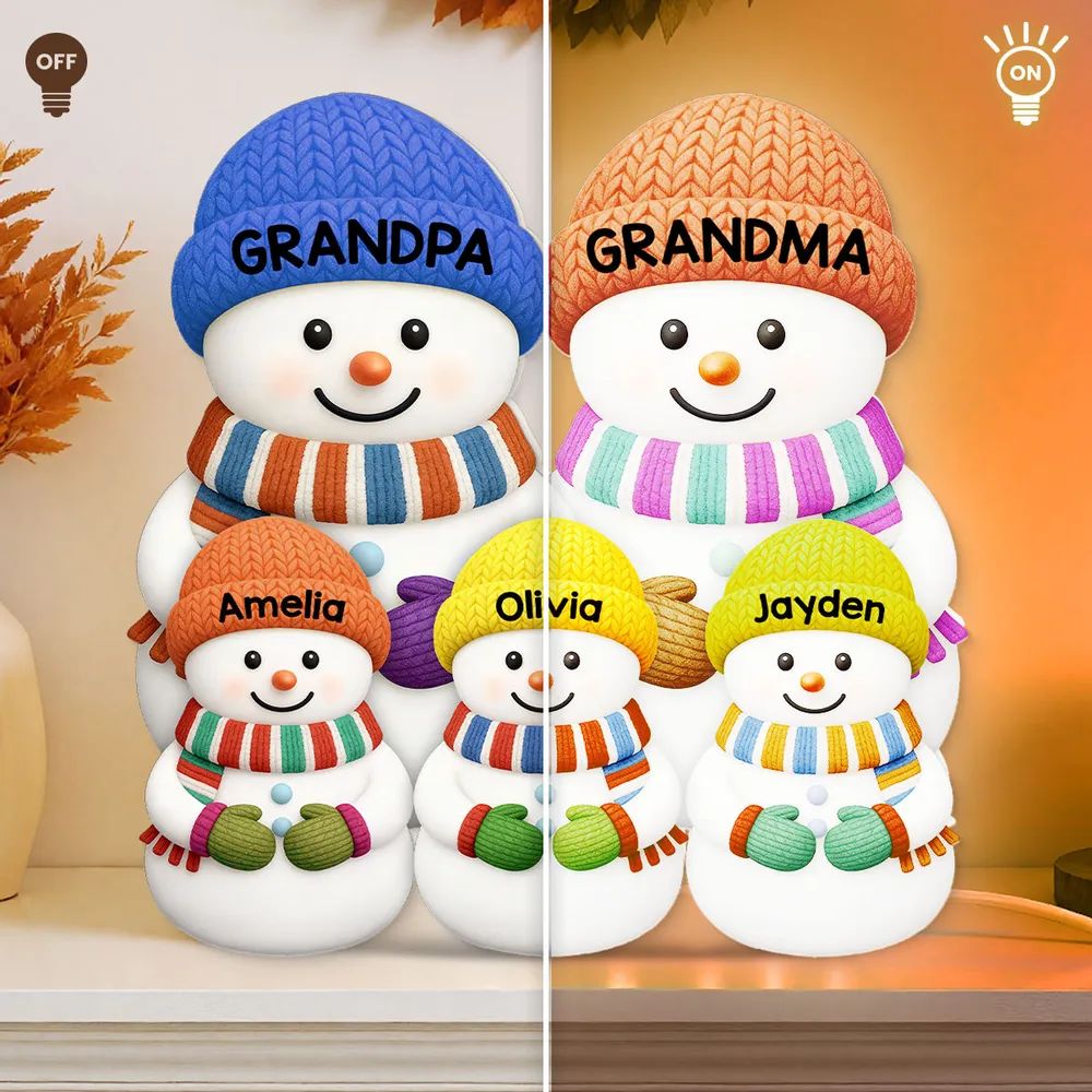 3D Effect Heartwarming Christmas Grandma Snowman Custom Light Box