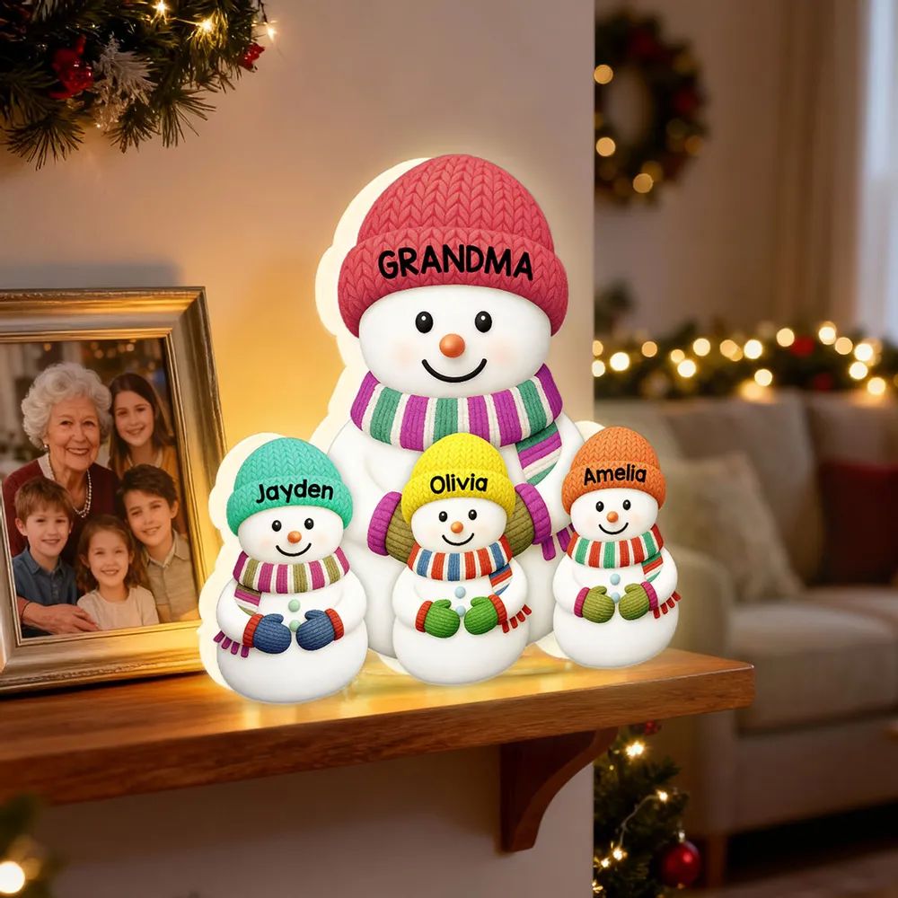3D Effect Heartwarming Christmas Grandma Snowman Custom Light Box