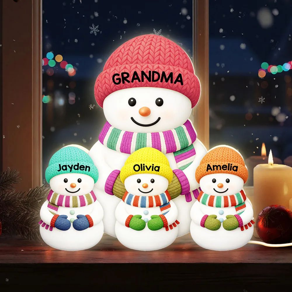 3D Effect Heartwarming Christmas Grandma Snowman Custom Light Box