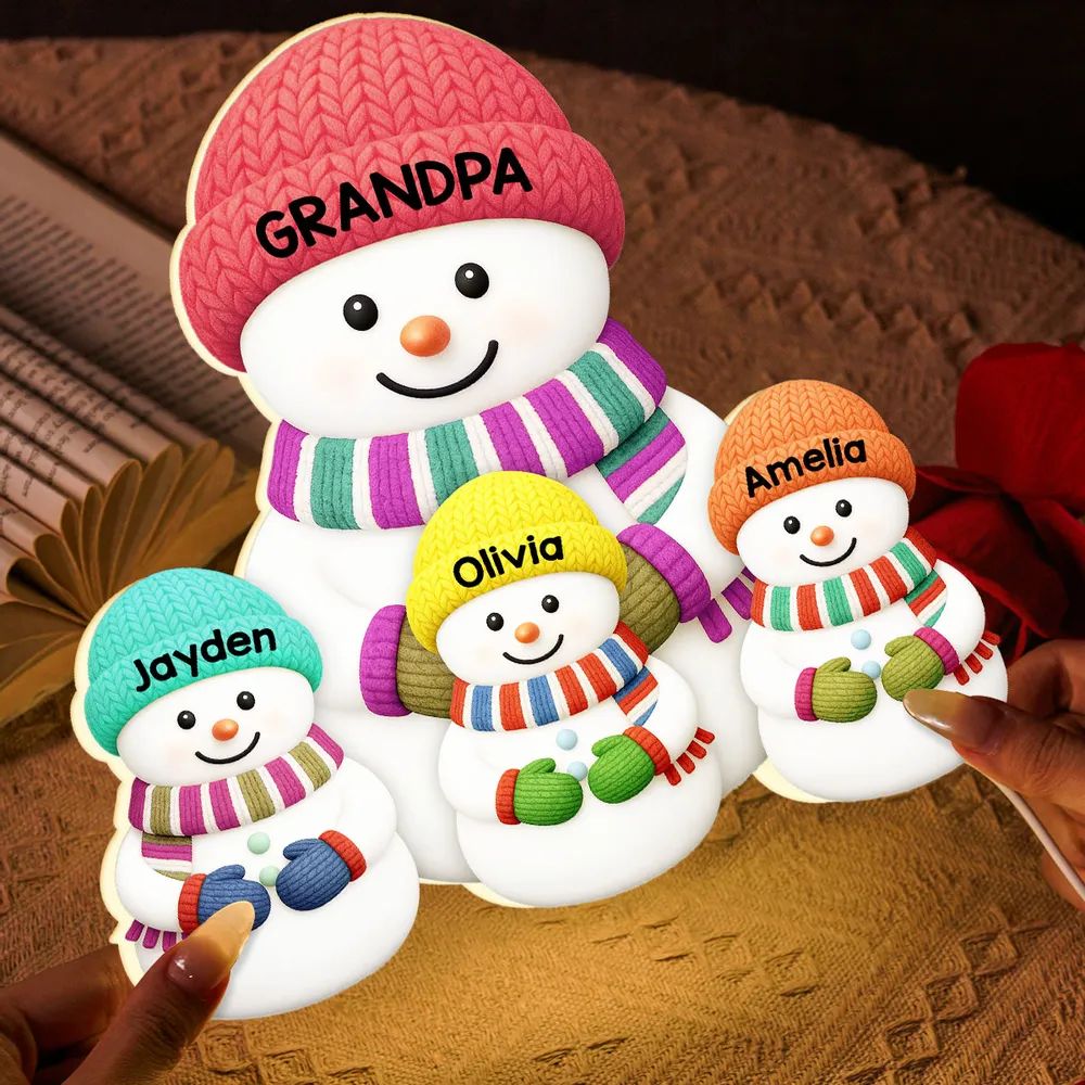 3D Effect Heartwarming Christmas Grandma Snowman Custom Light Box