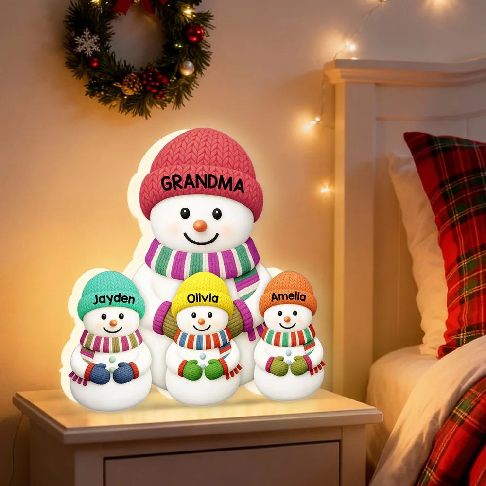 3D Effect Heartwarming Christmas Grandma Snowman Custom Light Box
