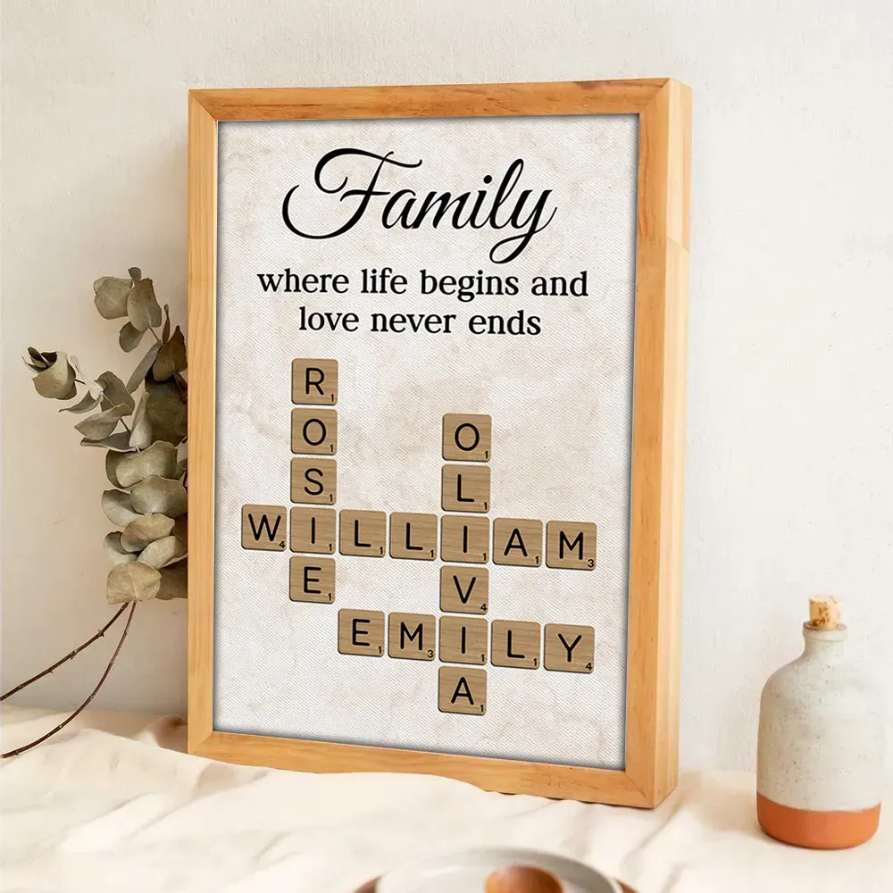Family Where Life Begins and Love Never Ends Crossword Personalised Poster