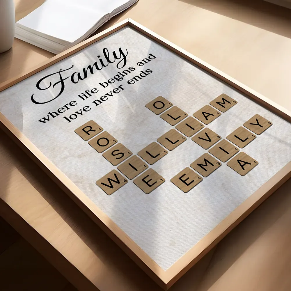 Family Where Life Begins and Love Never Ends Crossword Personalised Poster