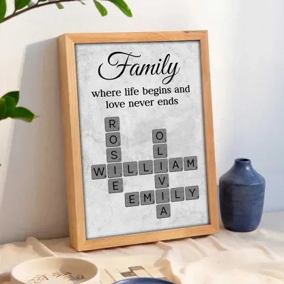 Family Where Life Begins and Love Never Ends Crossword Personalised Poster