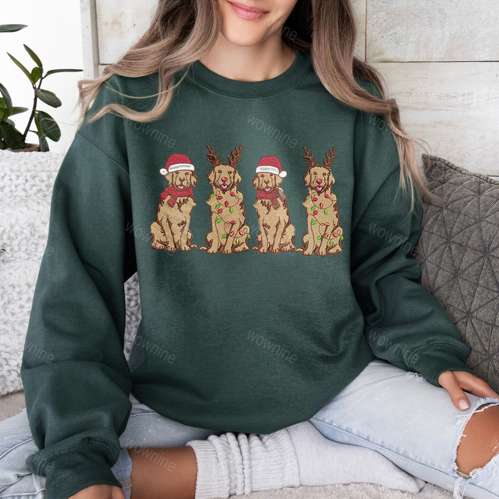 Christmas Dog Family Embroidered Sweatshirt, Cute Dogs Embroidered Hoodie, Dog Lover Embroidered Sweater