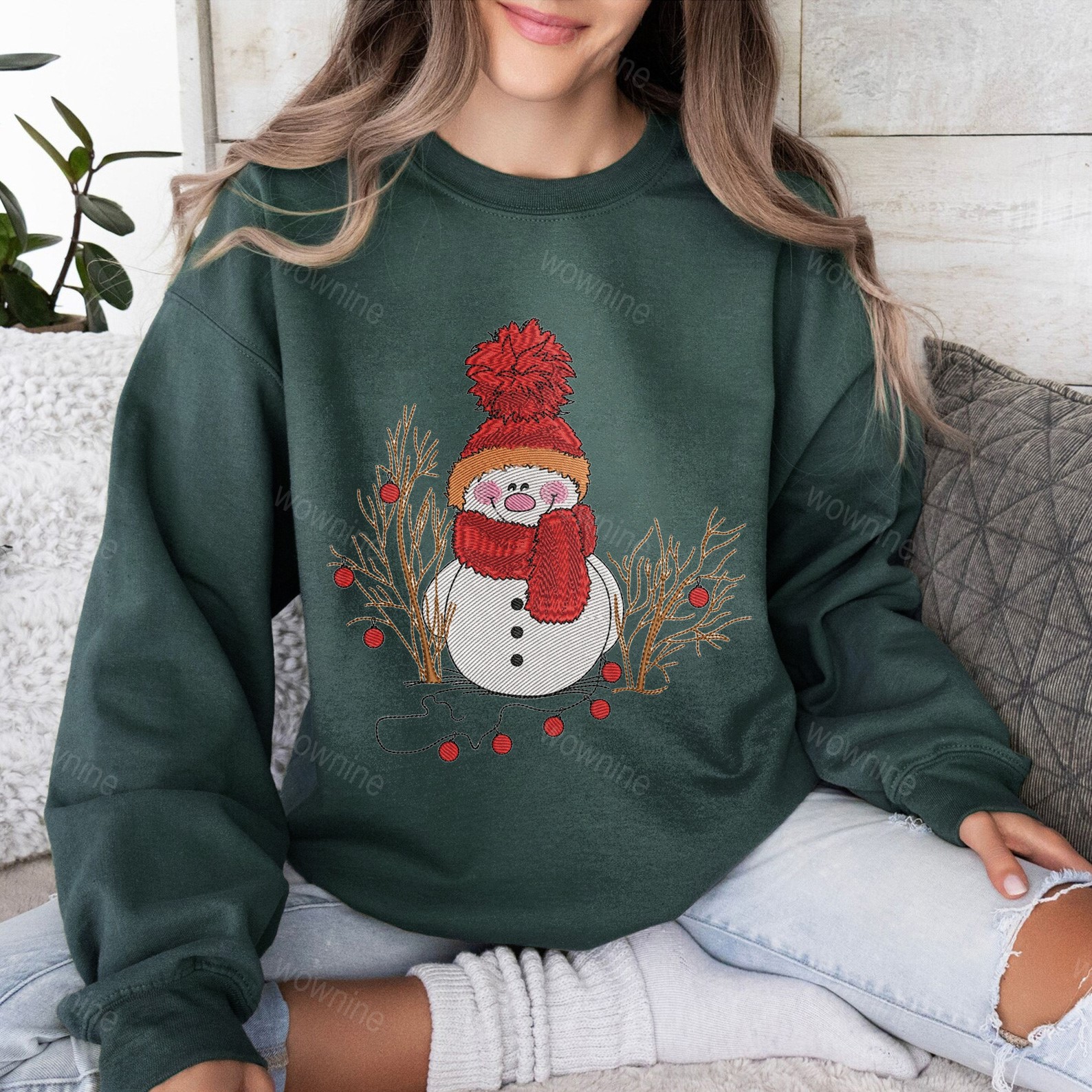Christmas Snowman Embroidered Sweatshirt, Cute Snowman Sweatshirt, Christmas Sweatshirt for Women, Cute Winter Sweater