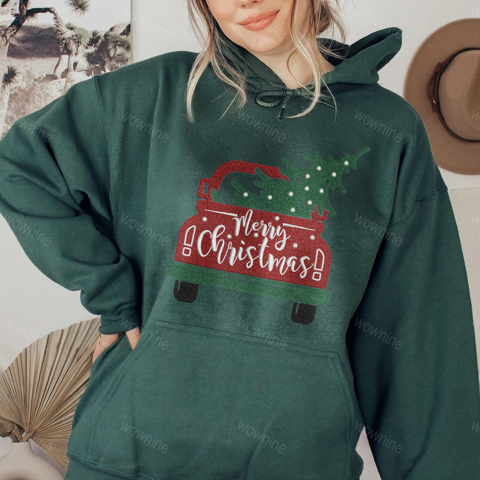 Merry Christmas Car Embroidered Sweatshirt, Merry Christmas Sweatshirt, Christmas Party Gift, Holiday Sweater
