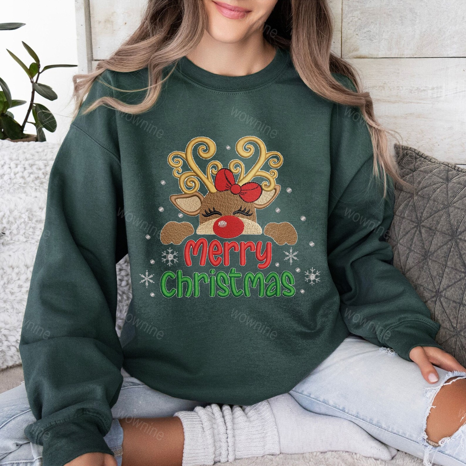 Vintage Christmas doodles Embroidered Sweatshirt, Santa Retro Christmas, Winter Sweater