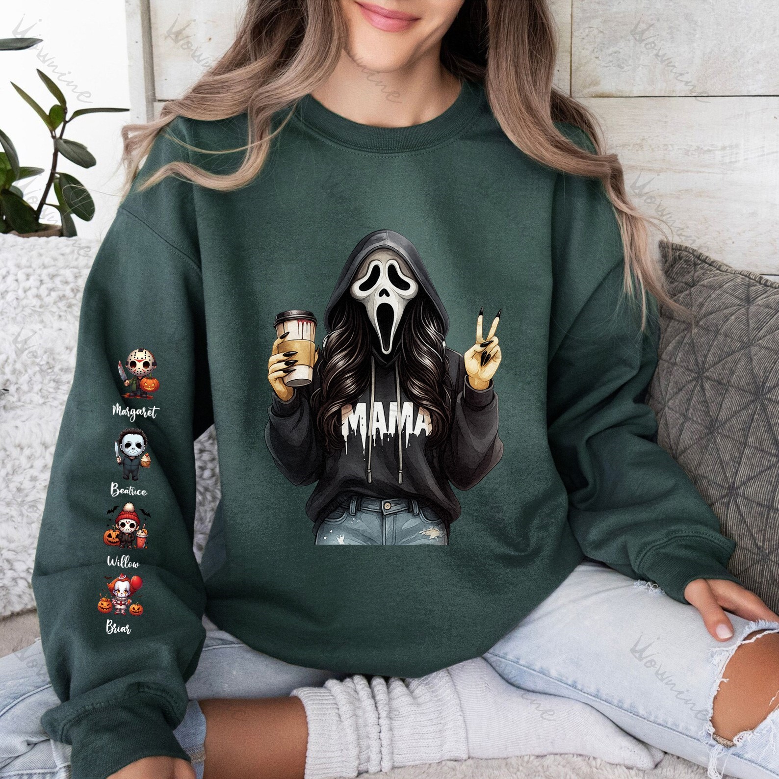 Spooky Mama with Mini Ghost on sleeve Halloween Sweatshirt