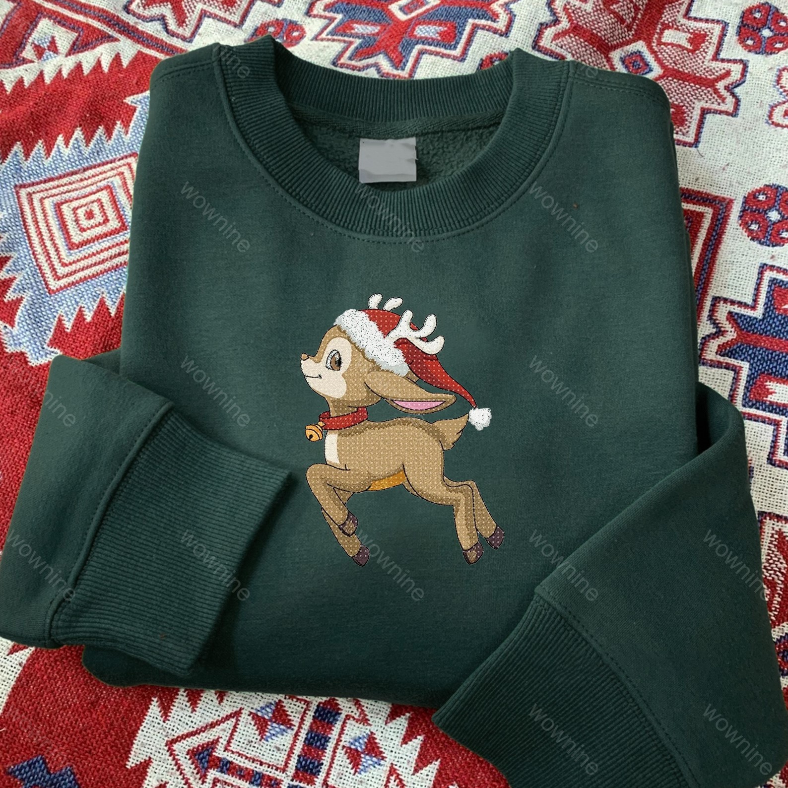 Merry Christmas Deer Embroidered Sweatshirt, Retro Christmas Sweatshirt, Vintage Christmas Sweater, Womens Christmas Crewneck