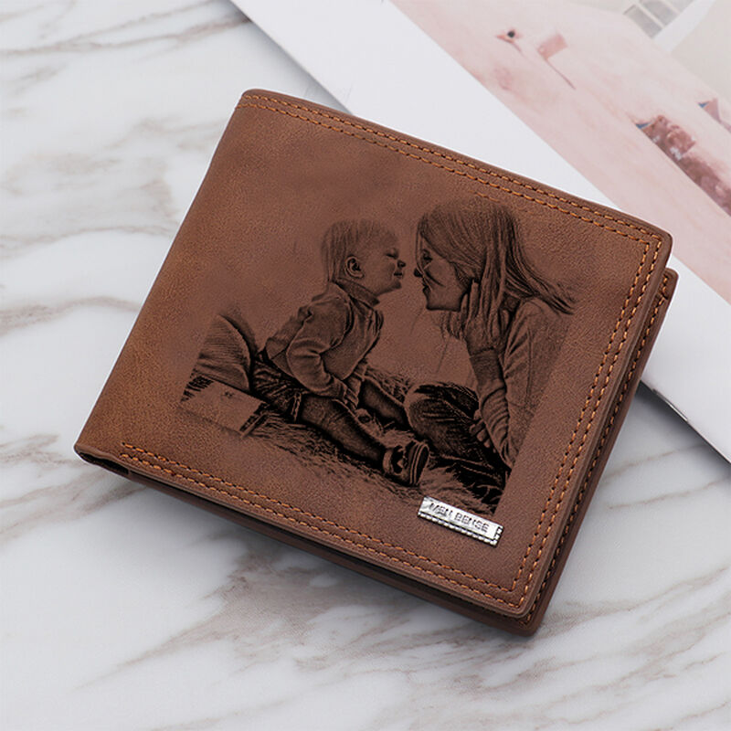 Double Sided Vintage Photo Soft Leather Mens Trifold Wallet