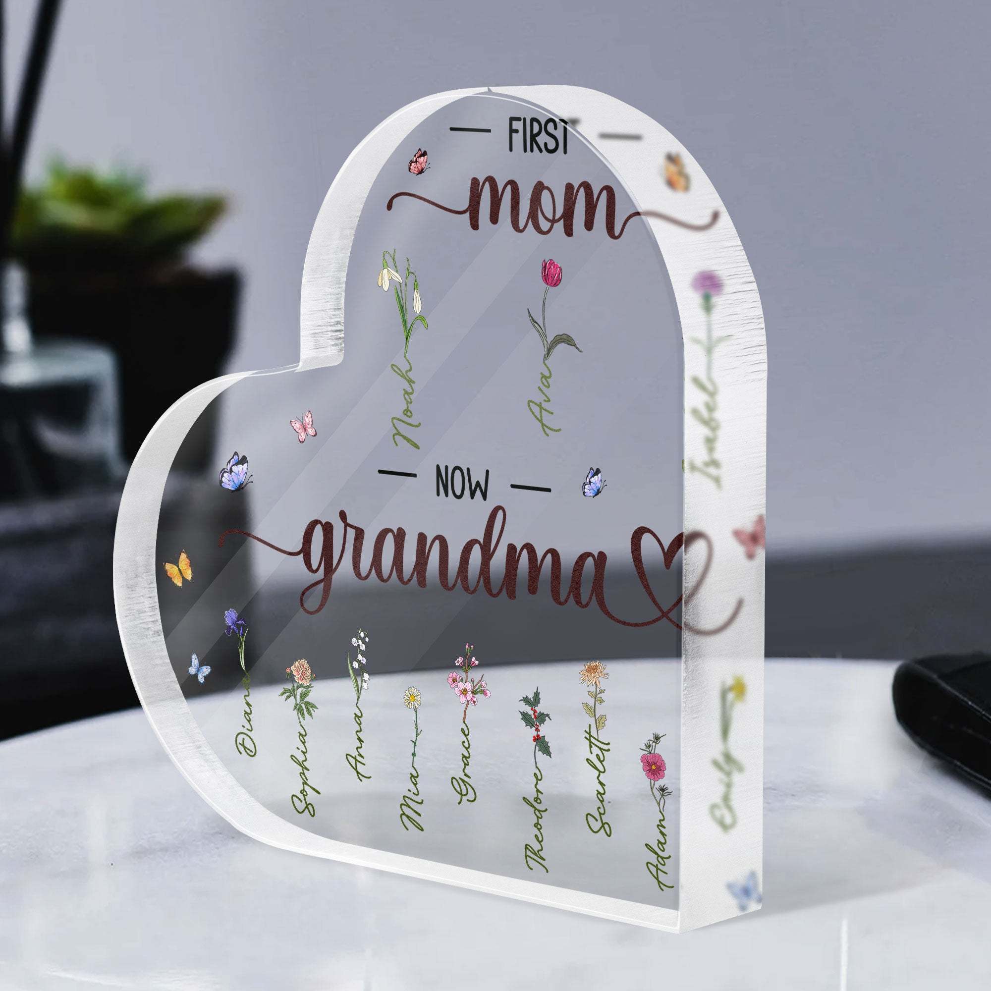 First Mom Now Grandma - Personalized Heart Acrylic Plaque – Wownine