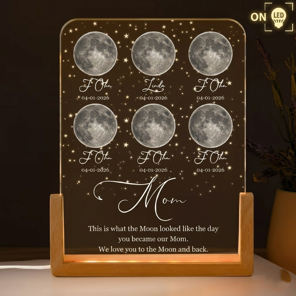 Personalized Moon Phase Night Light - Custom Mother's Day Keepsake for Mom