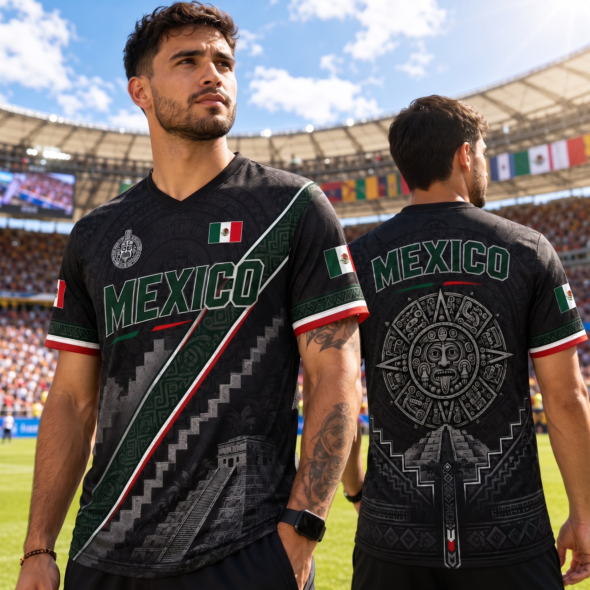Mexico Aztec Heritage Jersey | Sacred Pyramid & Aztec Calendar Pride Shirt