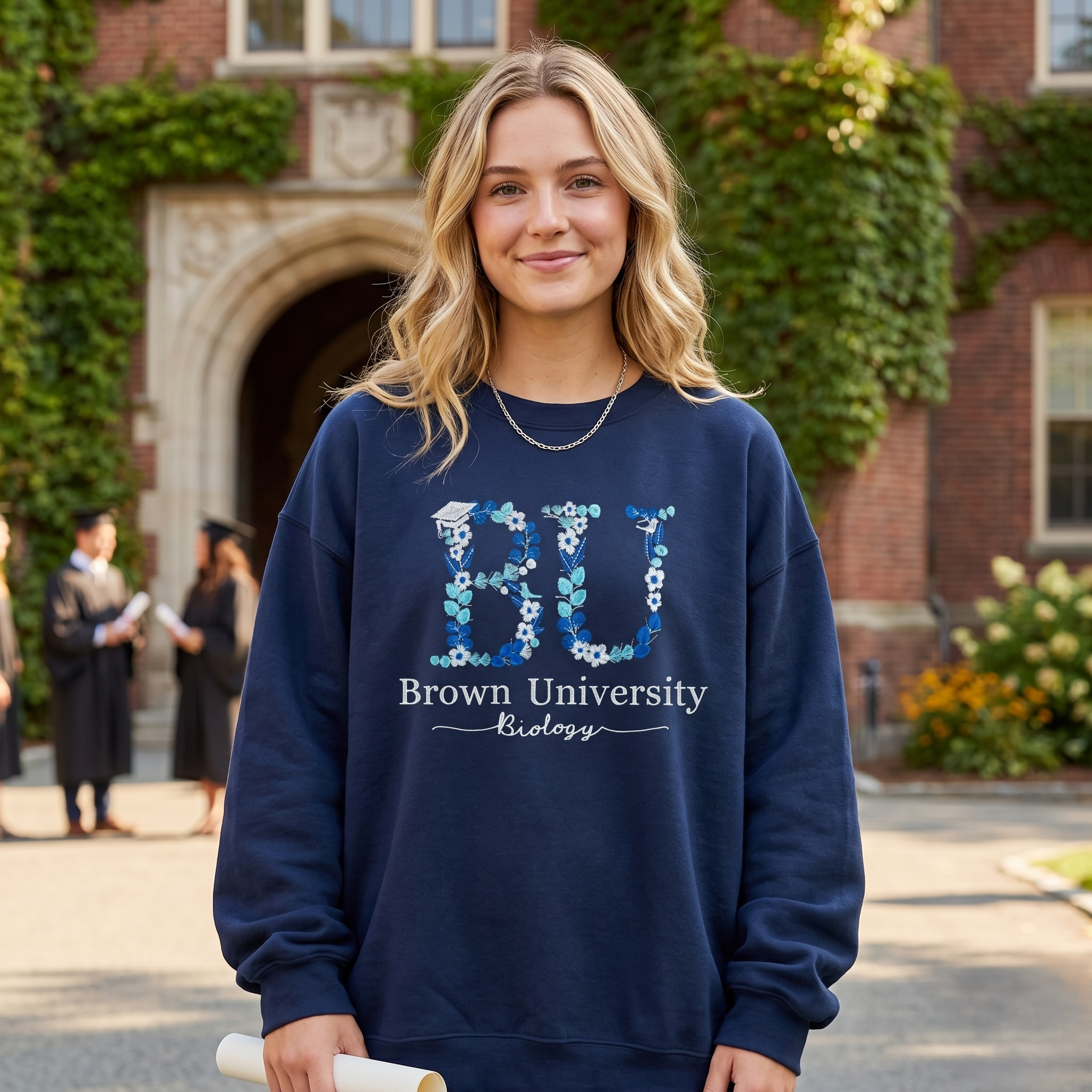 Custom Embroidered Floral Letter Sweatshirt – Personalized University & Sorority Gift with Major