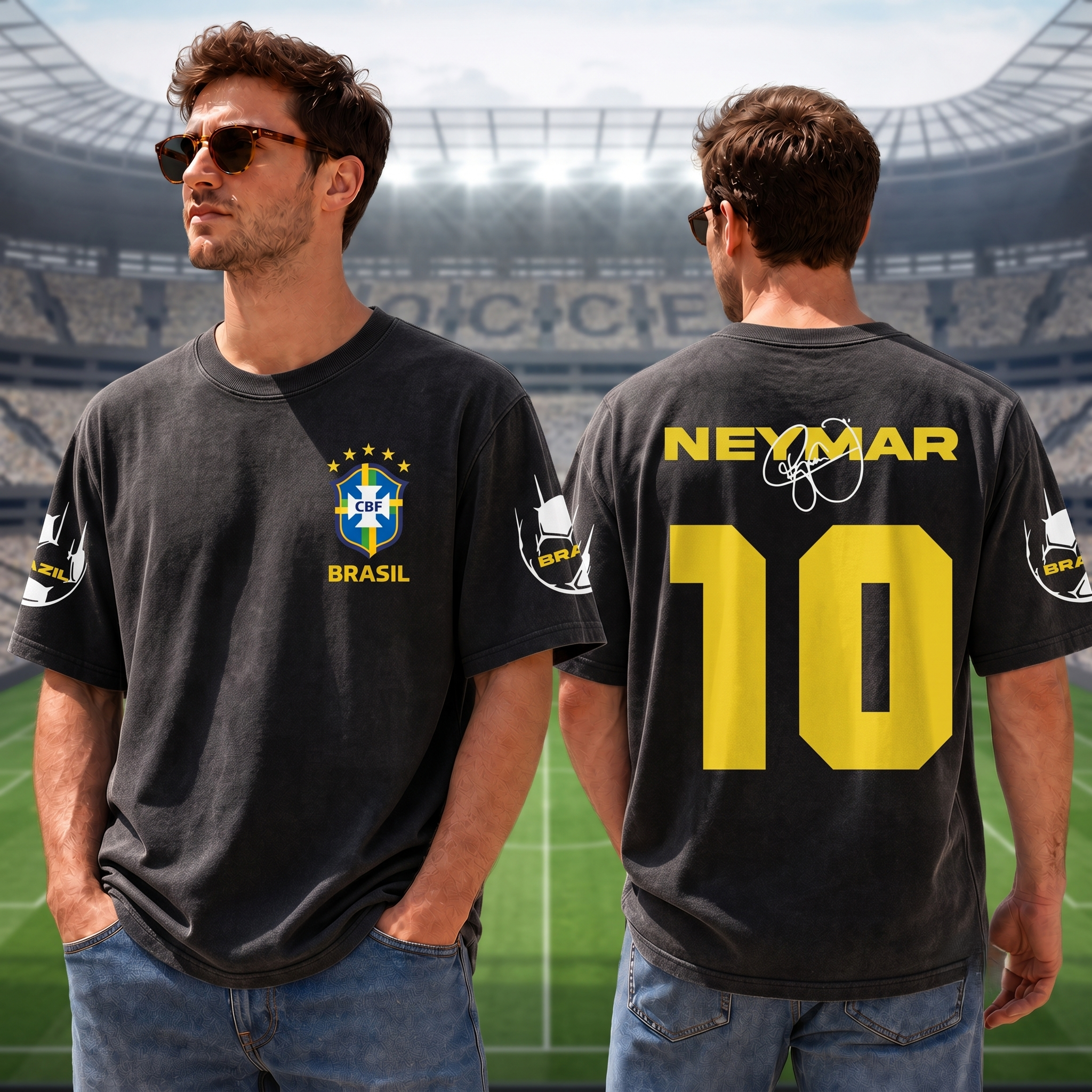 Neymar #10 Brazil Football Vintage Washed Streetwear Shirt