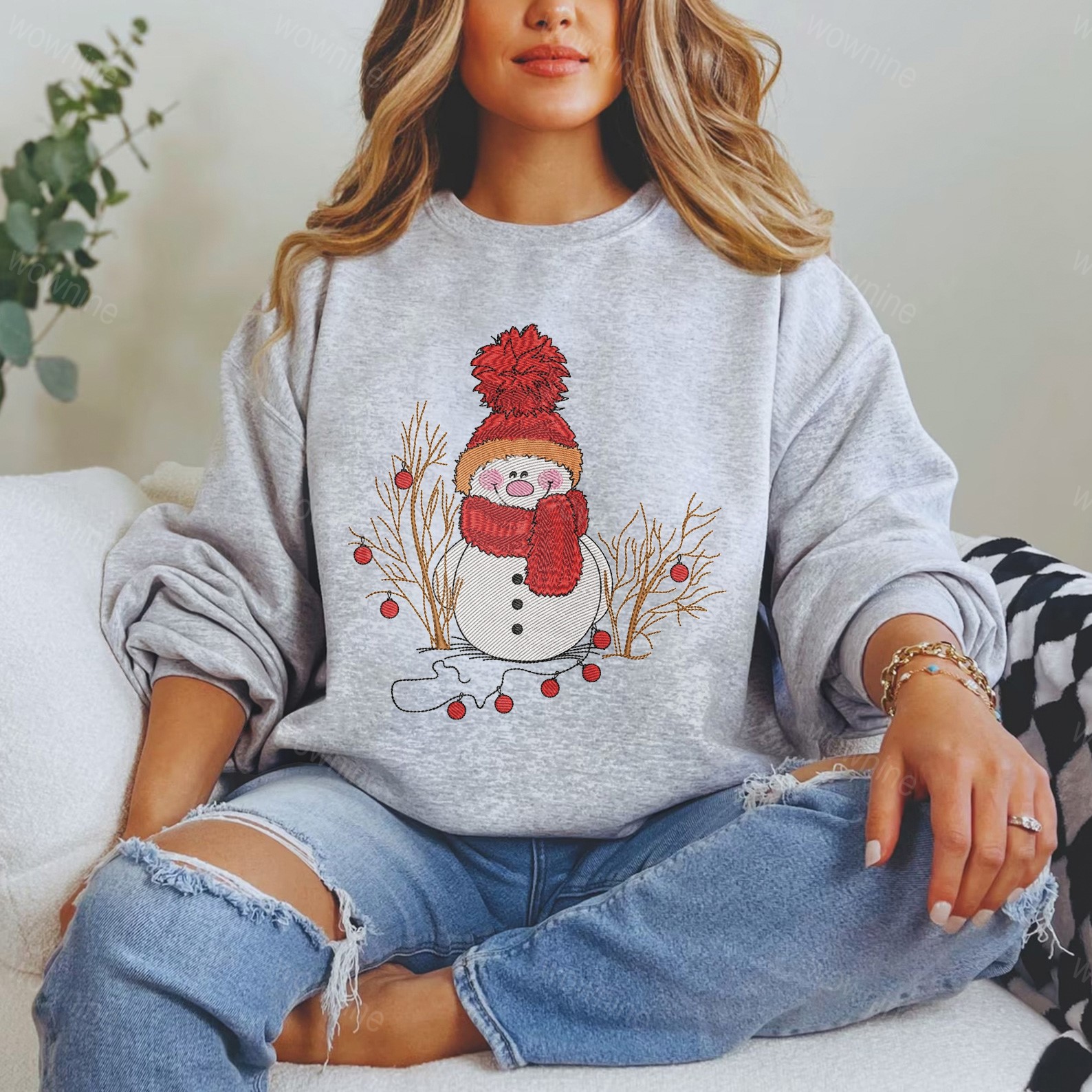 Christmas Snowman Embroidered Sweatshirt, Cute Snowman Sweatshirt, Christmas Sweatshirt for Women, Cute Winter Sweater