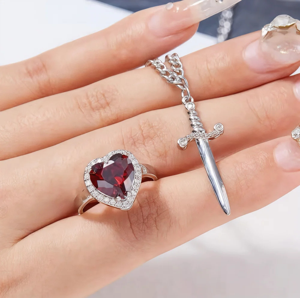 Matching Rose & Sword Couple Necklaces