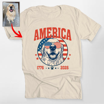 Personalized Dog America 1776–2026 T-Shirt – Custom Patriotic Pet Portrait Tee