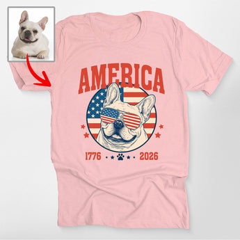 Personalized Dog America 1776–2026 T-Shirt – Custom Patriotic Pet Portrait Tee