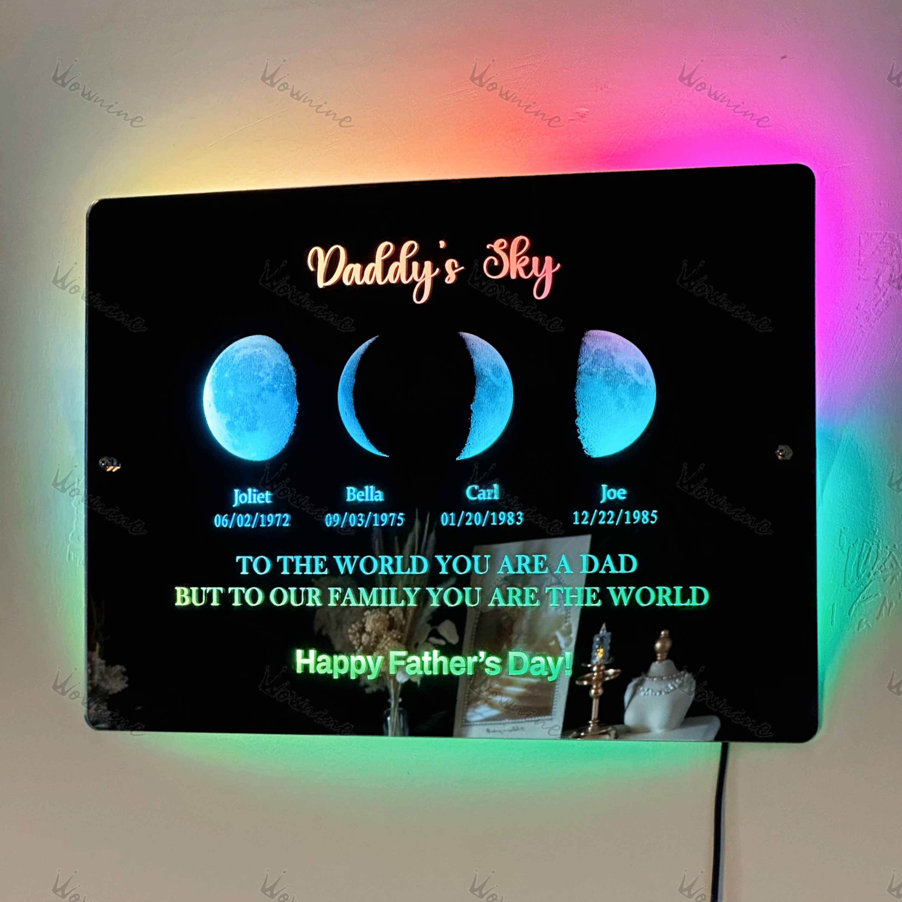 Custom Led Mirror Light Frame with text and date - dad's universe
