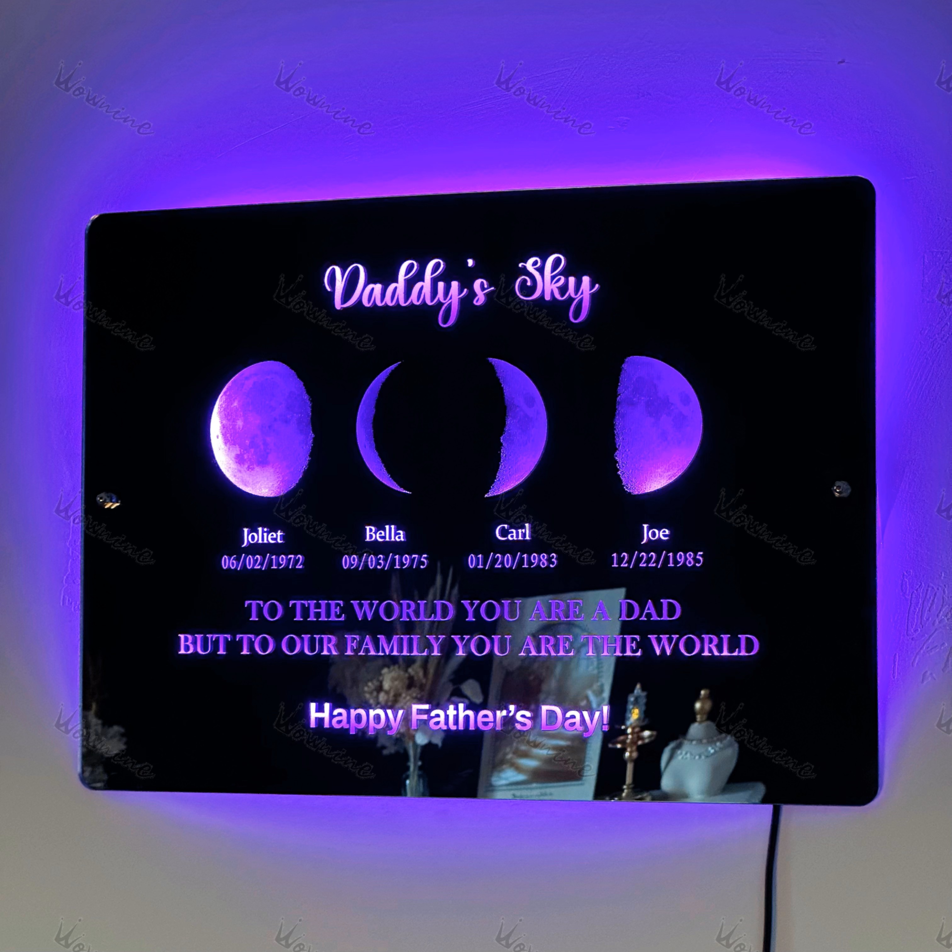 Custom Led Mirror Light Frame with text and date - dad's universe