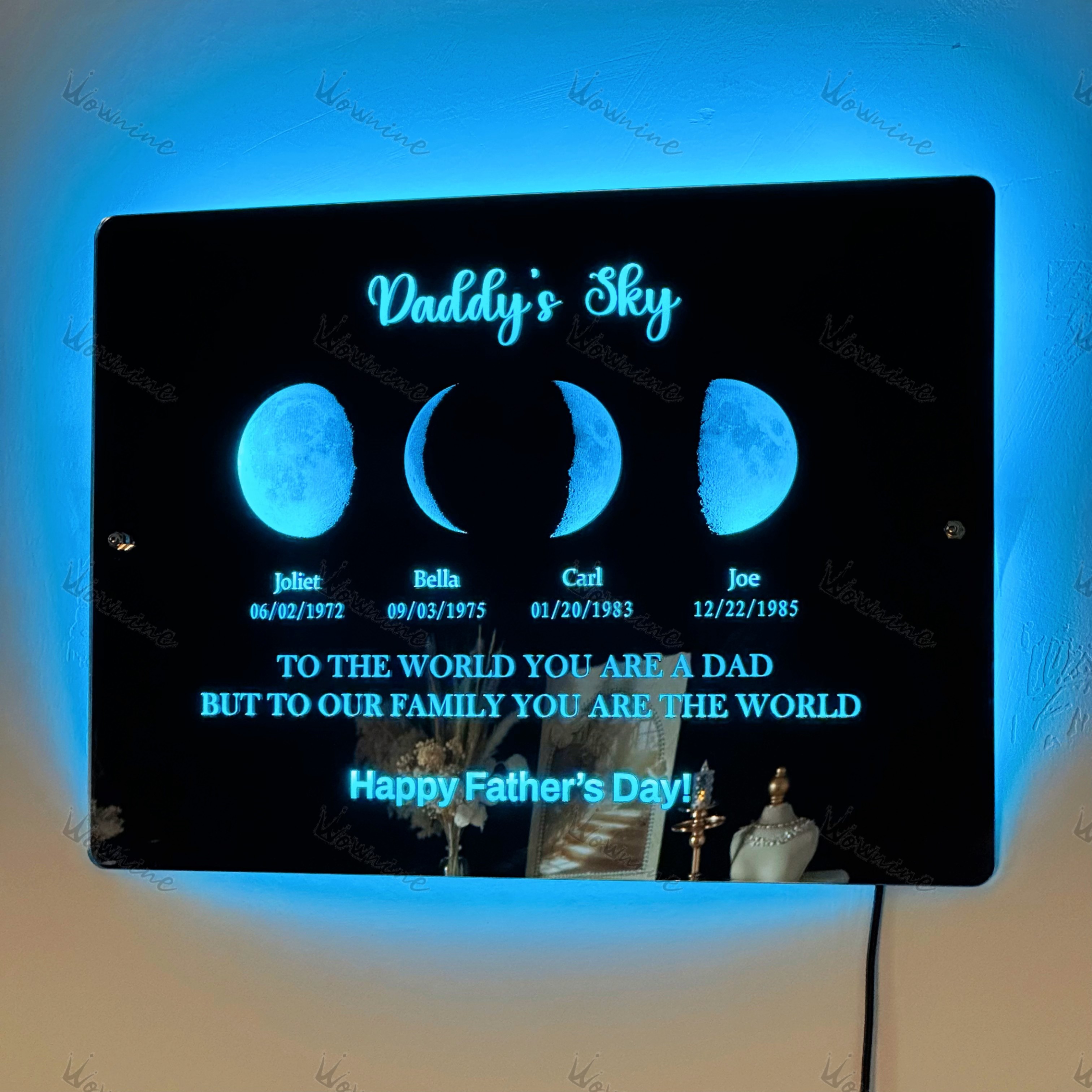 Custom Led Mirror Light Frame with text and date - dad's universe