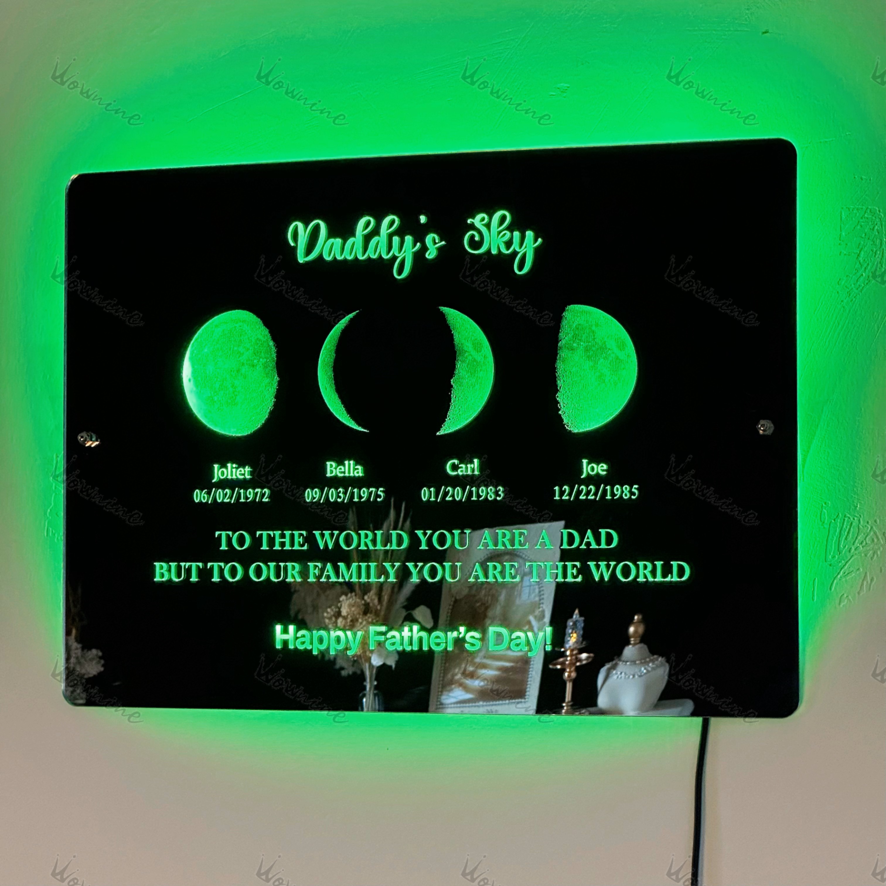 Custom Led Mirror Light Frame with text and date - dad's universe