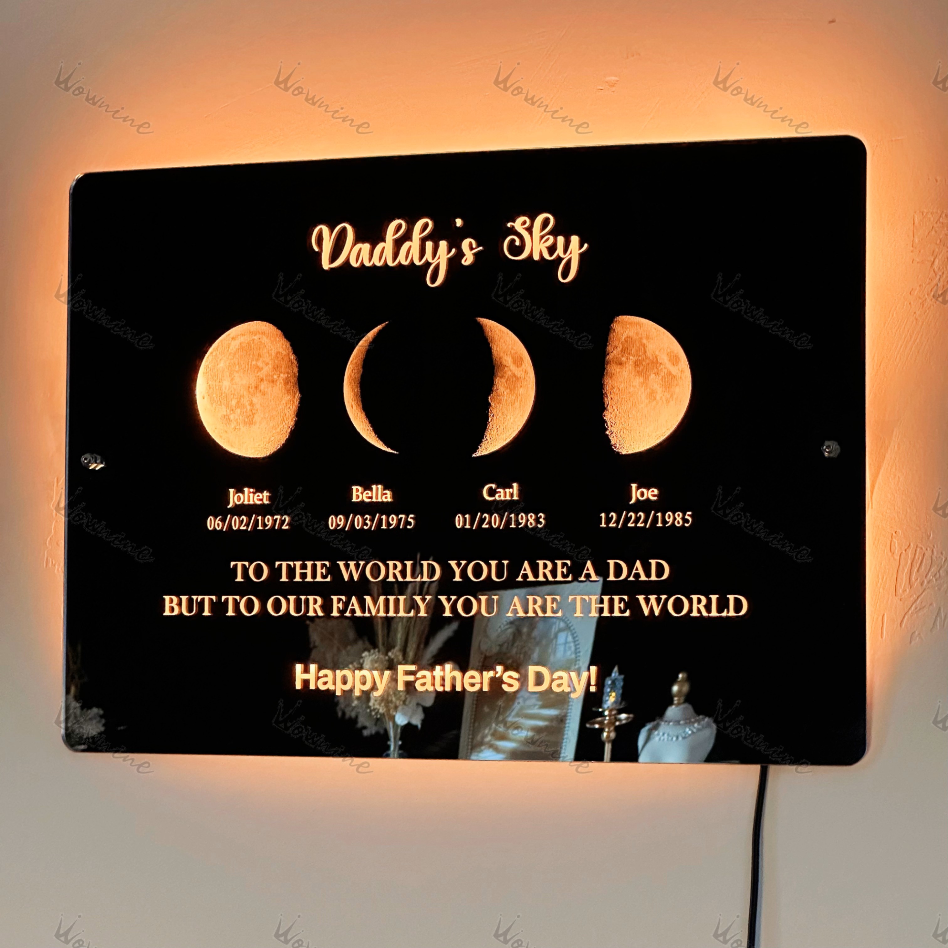 Custom Led Mirror Light Frame with text and date - dad's universe