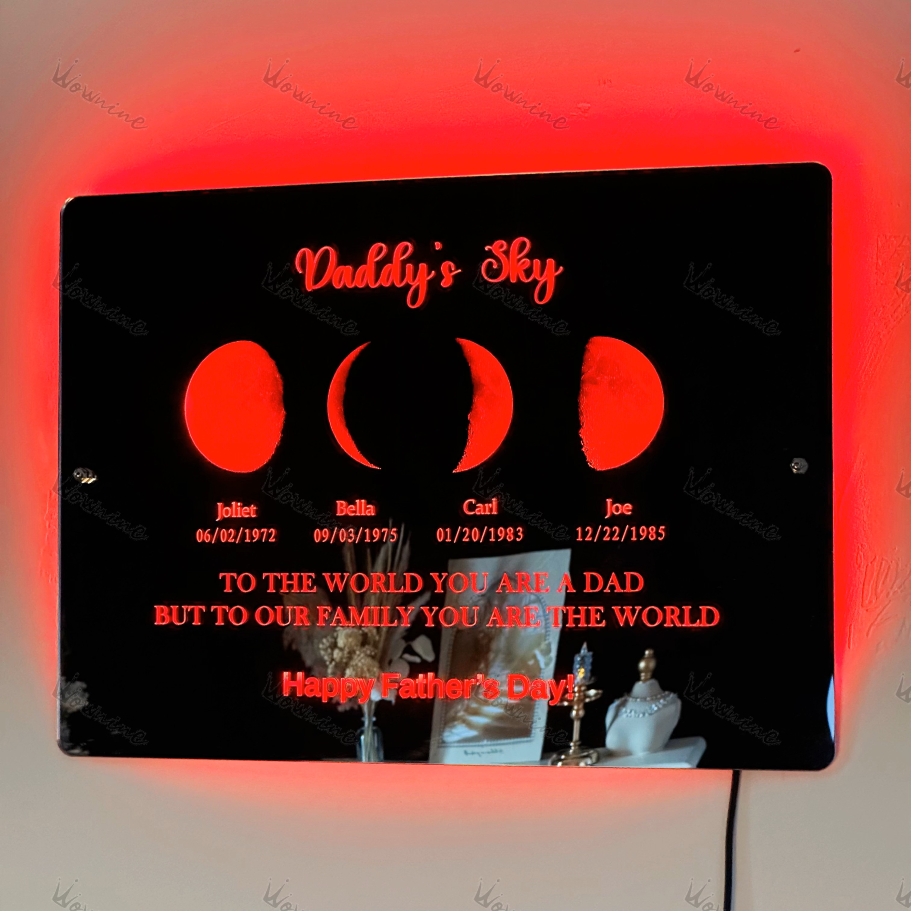 Custom Led Mirror Light Frame with text and date - dad's universe