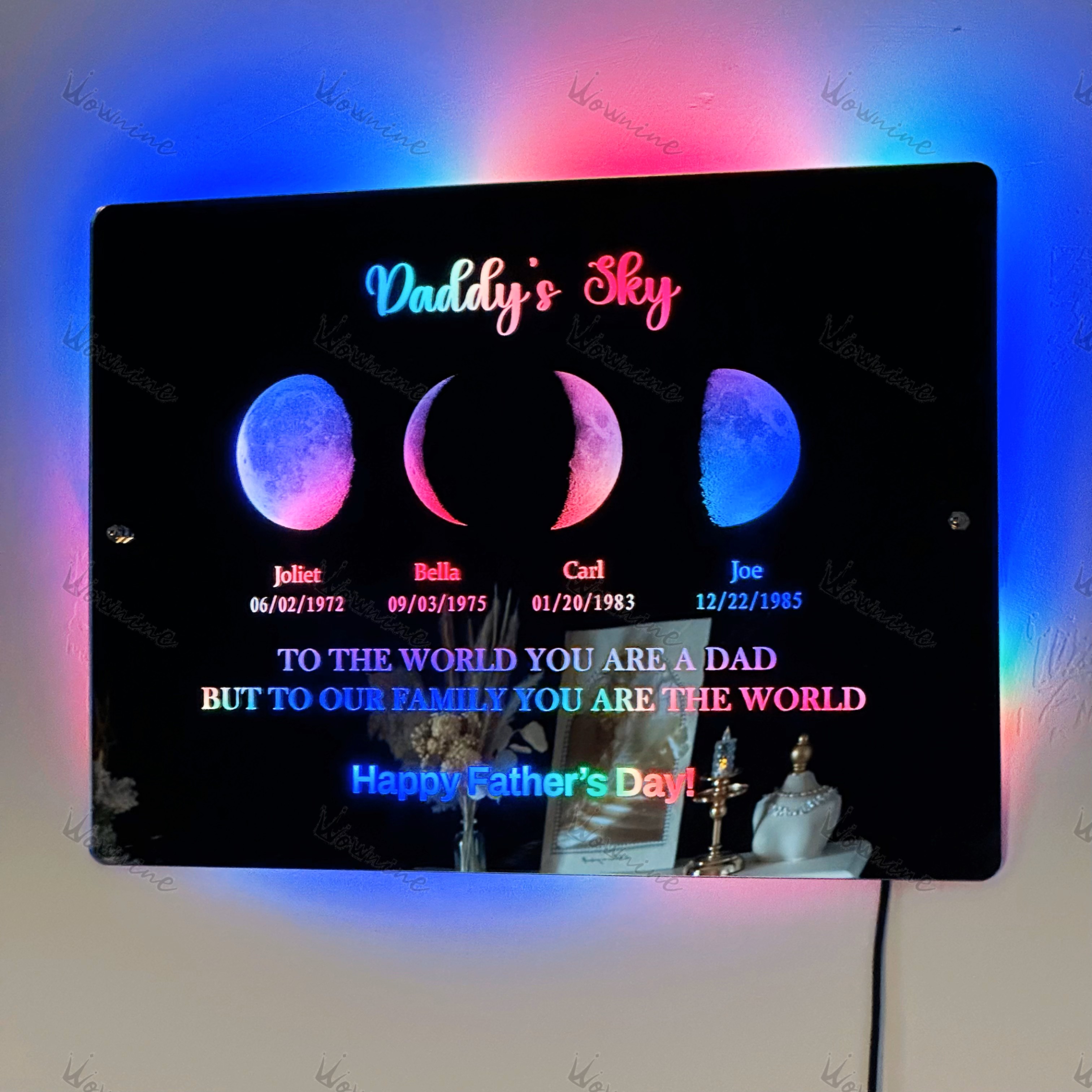 Custom Led Mirror Light Frame with text and date - dad's universe