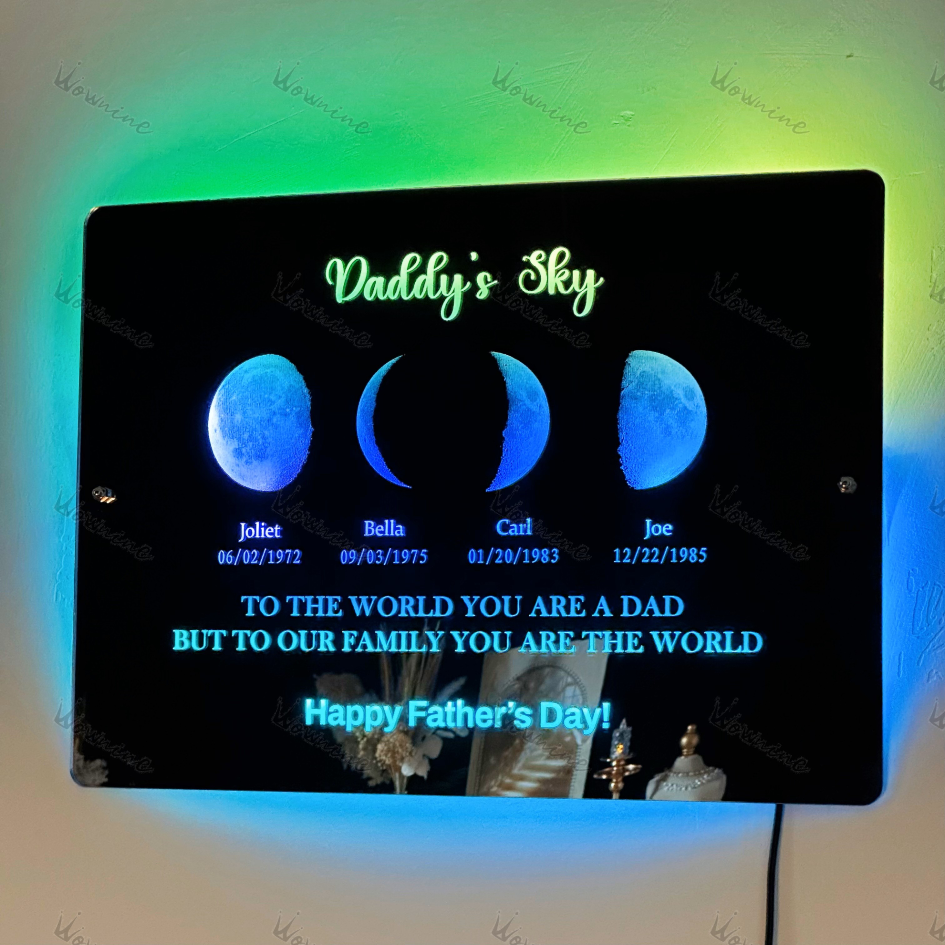Custom Led Mirror Light Frame with text and date - dad's universe
