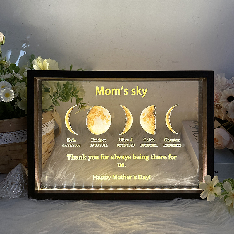 Led light frame with text and date - mom's universe