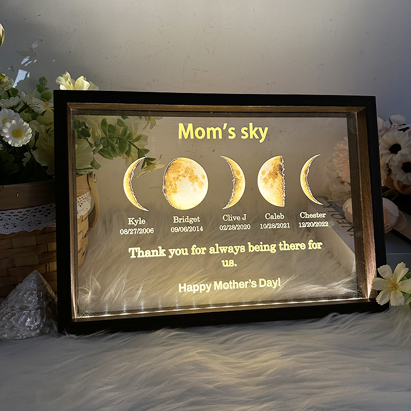 Led light frame with text and date - mom's universe