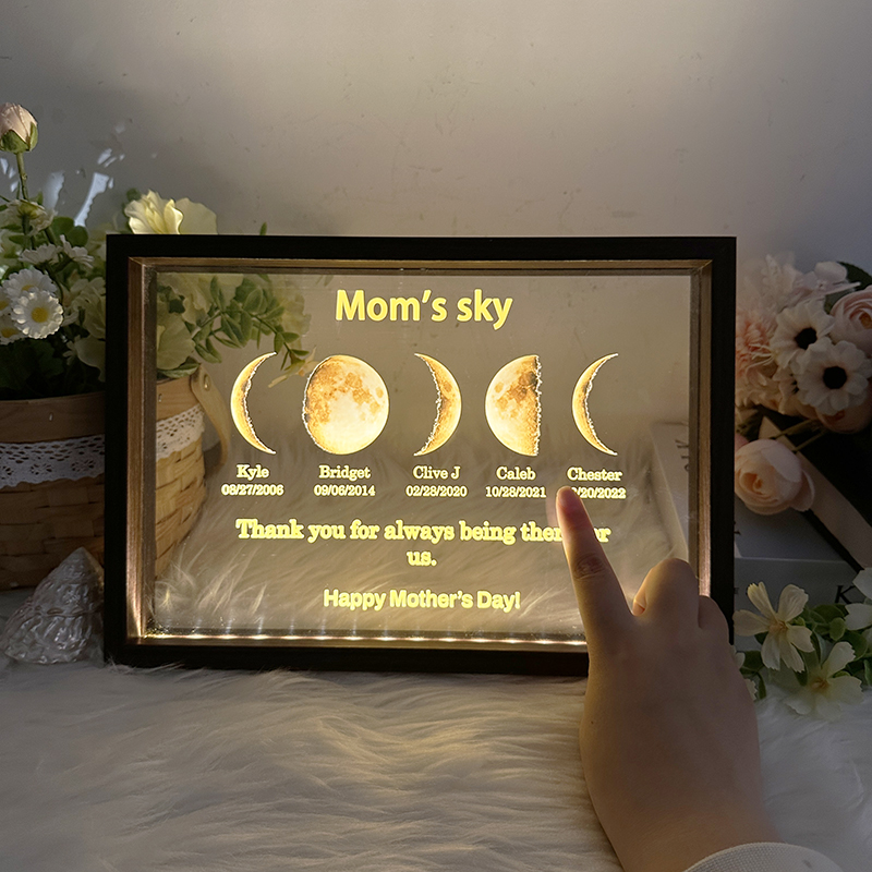 Led light frame with text and date - mom's universe