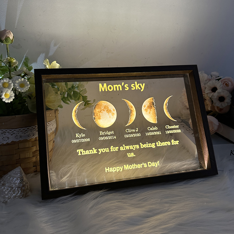 Led light frame with text and date - mom's universe