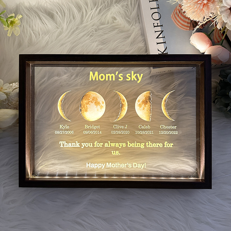 Led light frame with text and date - mom's universe