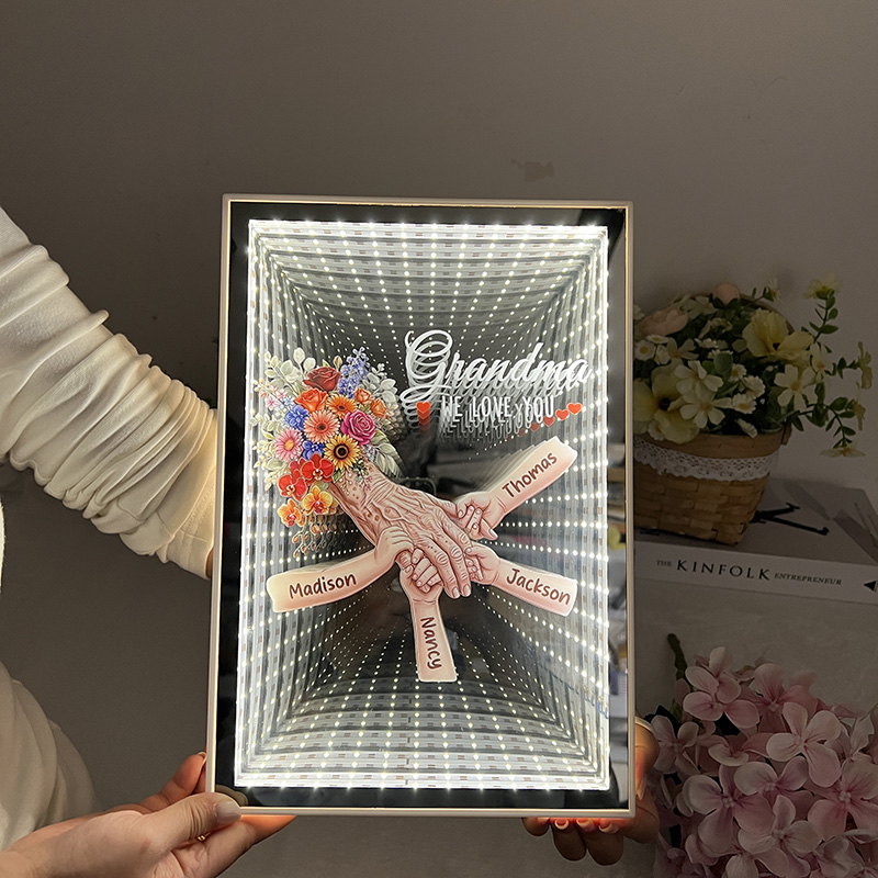 Personalized Mommy and Children Holding Hands Starry Mirror Light Box