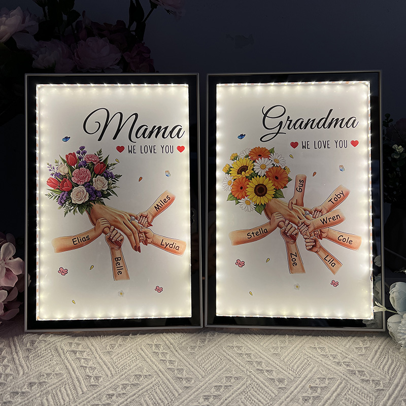 Personalized Mommy and Children Hold Hands Flower Mirror Light Box