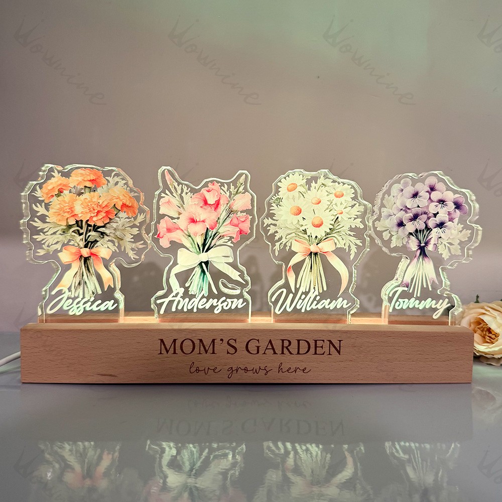 Single Birth Flower Bouquet Custom Names 3D 15mm Thick Crystal Acrylic Light