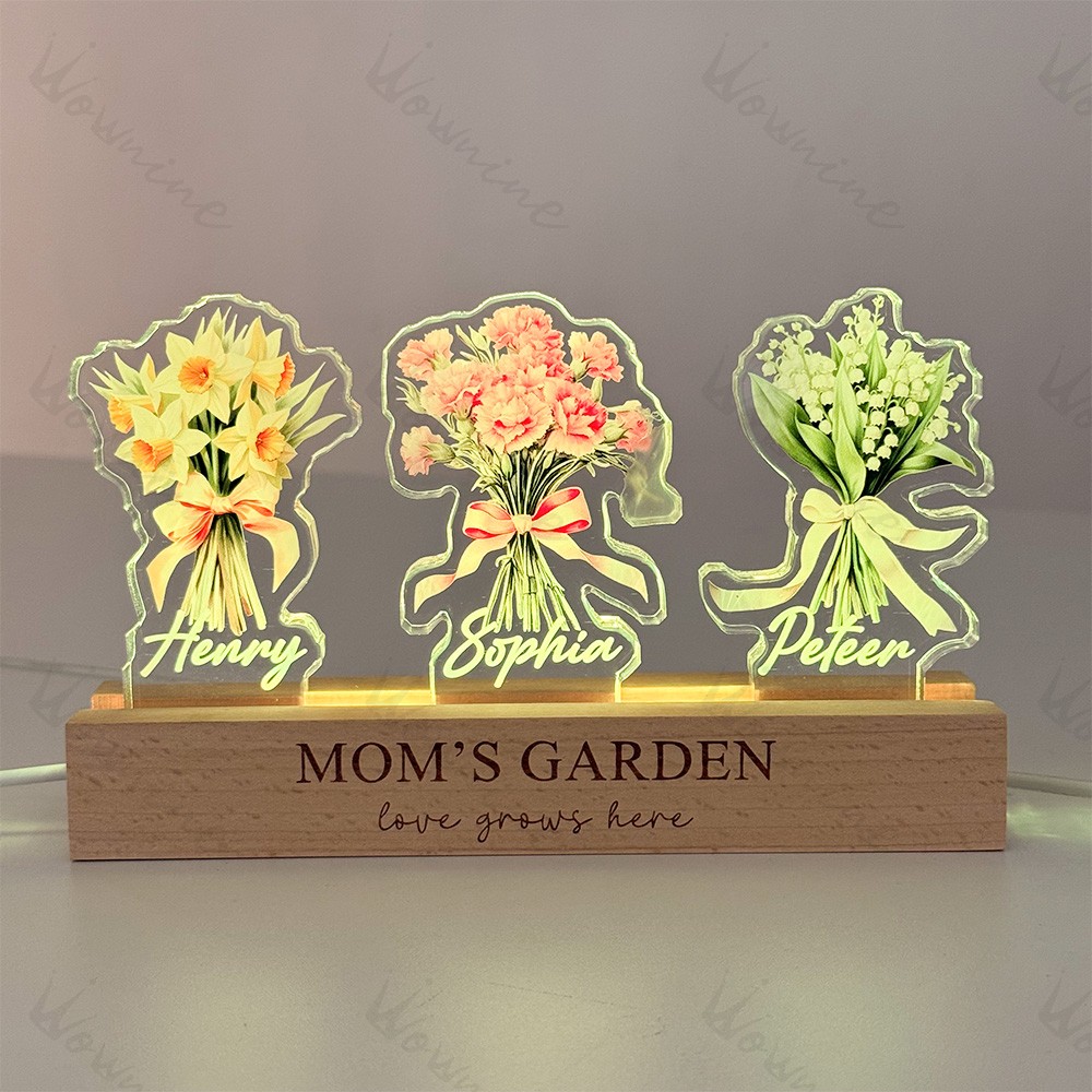 Single Birth Flower Bouquet Custom Names 3D 15mm Thick Crystal Acrylic Light