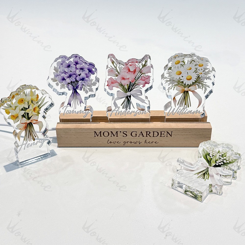 Single Birth Flower Bouquet Custom Names 3D 15mm Thick Crystal Acrylic Light