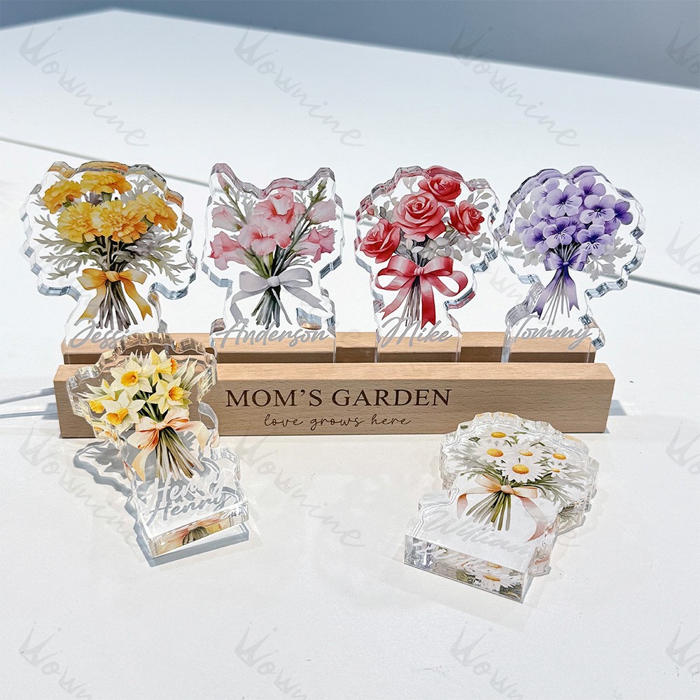 Single Birth Flower Bouquet Custom Names 3D 15mm Thick Crystal Acrylic Light
