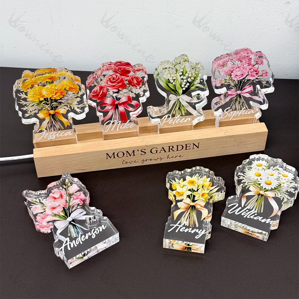 Single Birth Flower Bouquet Custom Names 3D 15mm Thick Crystal Acrylic Light